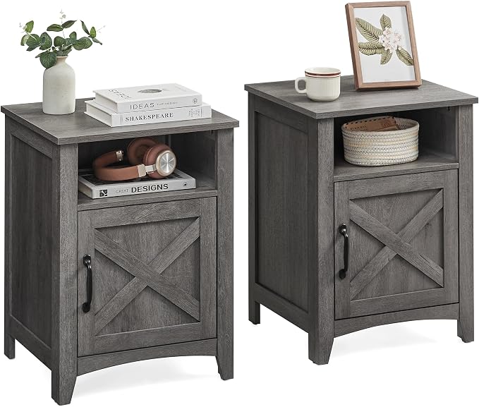 VASAGLE Nightstand Farmhouse Barn Door Bedside Table by Unknown
