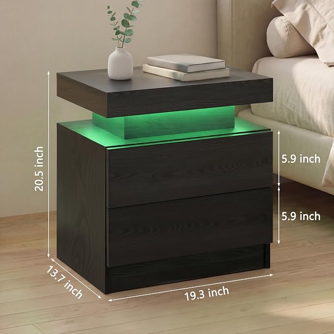 Black Modern LED Nightstand Set of 2 - Image 2