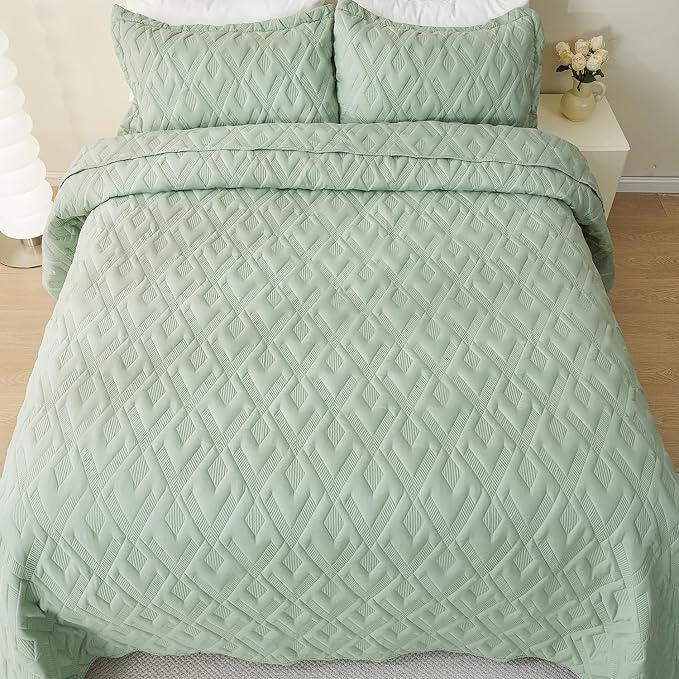 Cmfshape Diamond Embroidery Quilt Set, 3 Pieces King Quilt Bedding Set - Image 4