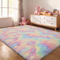 5x8 Rainbow Unicorn Fluffy Shag Rug by KICHOWUA