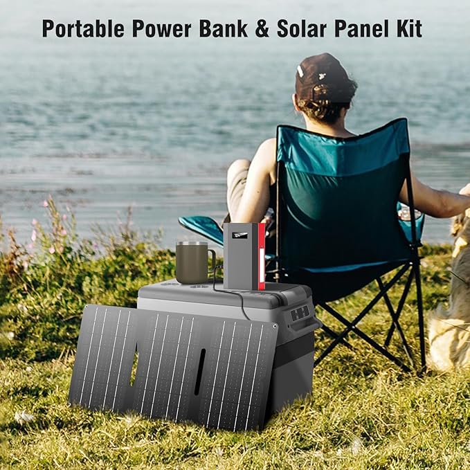 Portable Power Station with Foldable Solar Panel Charger 30W, 120W Camping Power Bank with AC Outlet, 110V Battery Pack for Laptop Smart Devices RV Outdoor Travel Hiking Fishing Power Outage Backup