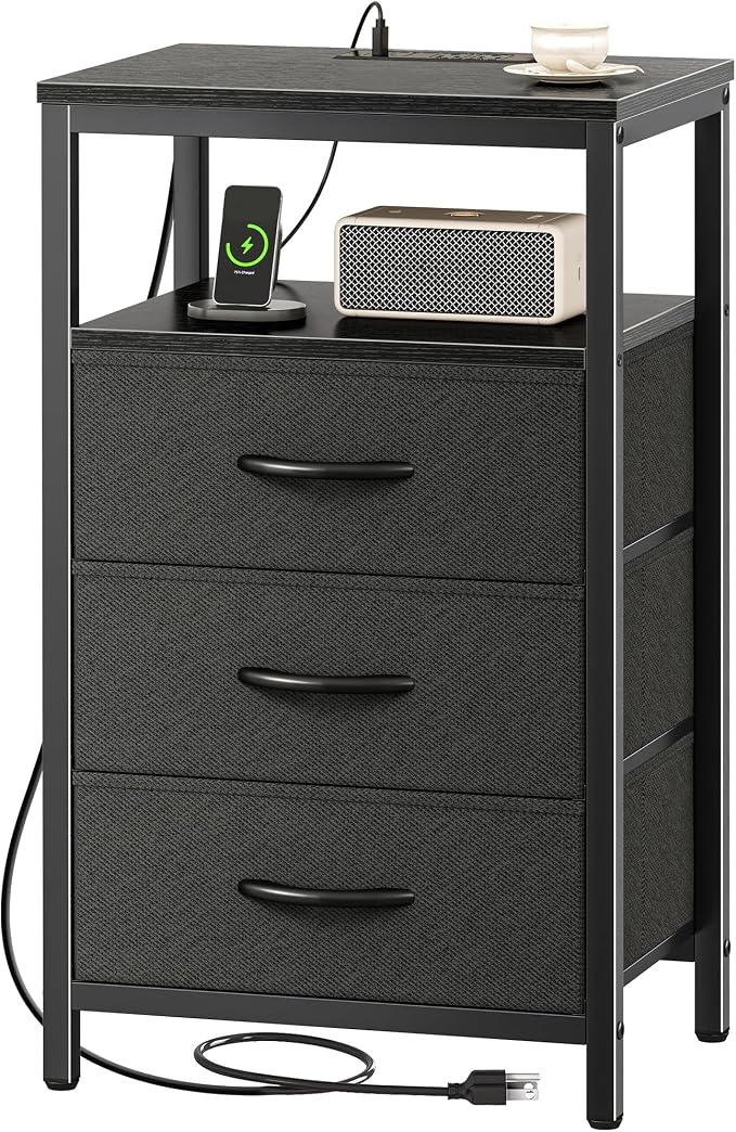 Huuger Nightstand with Charging Station, 27.6 Inch Bedside Table, Side Table | by Huuger