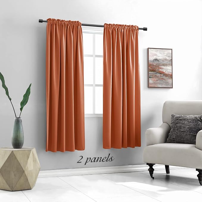 Rust Orange Blackout Thermal Insulated Window Curtains - Image 2