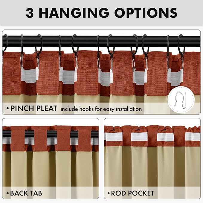 MIULEE Fall 100% Blackout Linen Curtains 42 x 90 Inch Burnt Orange 2 Panels | - Image 5
