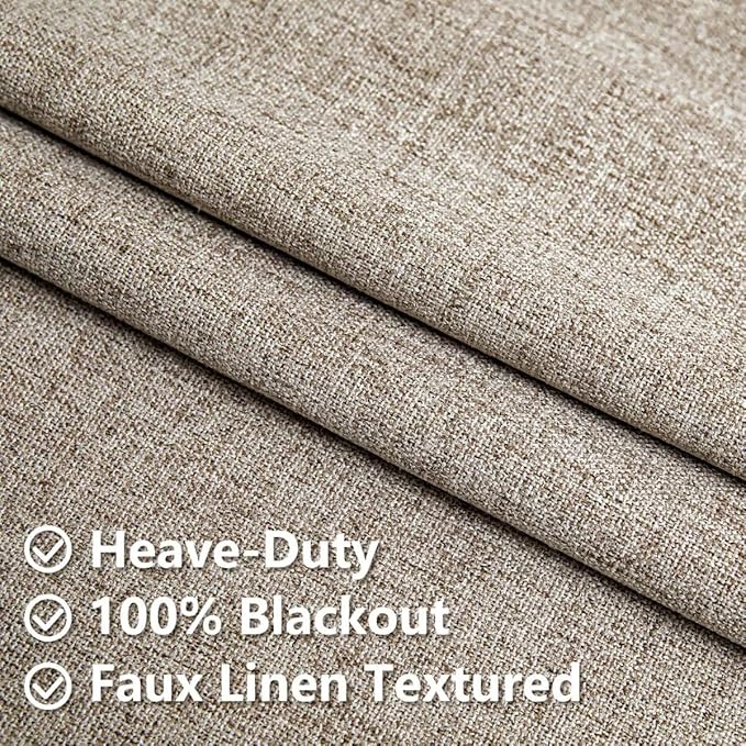 100% Blackout Curtains 72 Inch Length 2 Panels Set, Linen Curtains for Living Room, Black Out Thermal Insulated Grommet Drapes Bedroom Luxury Decor Privacy(52W × 72L inch, Linen)