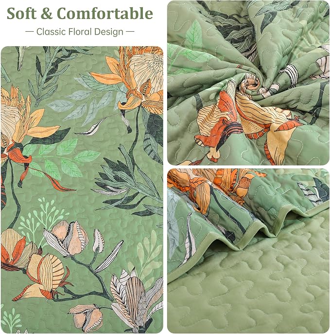 Dintszyayue Quilt King Size Green, Soft Microfiber Lightweight Farmhouse Bed - Image 6