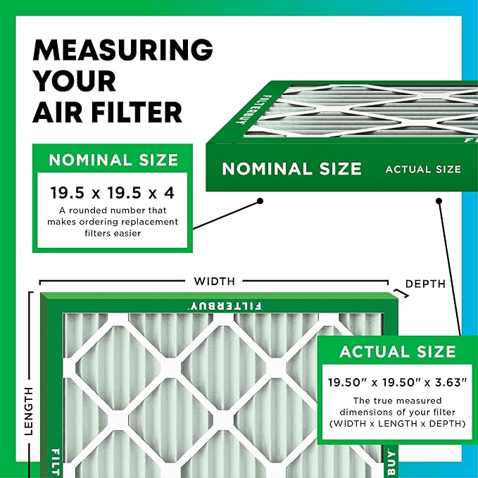 Filterbuy 19.5x19.5x4 Air Filter MERV 13 Optimal Smoke & Allergy Defense (4-Pack), Electrostatic Pleated HVAC AC Furnace Filters Replacement, Made in USA (Actual Size: 19.50 x 19.50 x 3.63)
