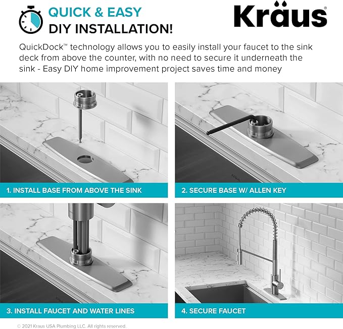 KRAUS Oletto Commercial Style Single Handle Pull Down Kitchen Faucet with QuickDock Top Mount Installation Assembly in Matte Black, KPF-2631MB