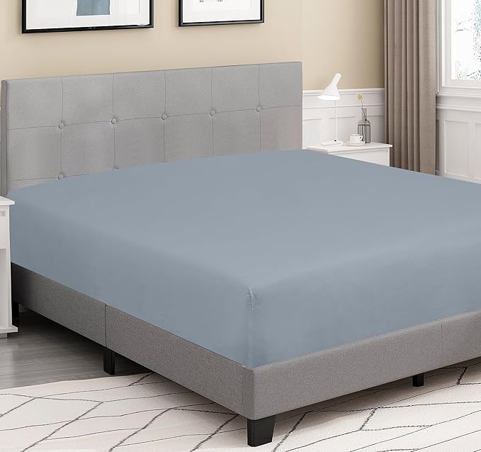 ROYALE LINENS 300 Thread Count 100% Long Staple Combed Cotton Fitted Sheet Twin XL - Super Soft Deep Pocket Bottom Sheet - Fitted Sheets Only - Elastic Sheets (Twin XL, Lake Blue)