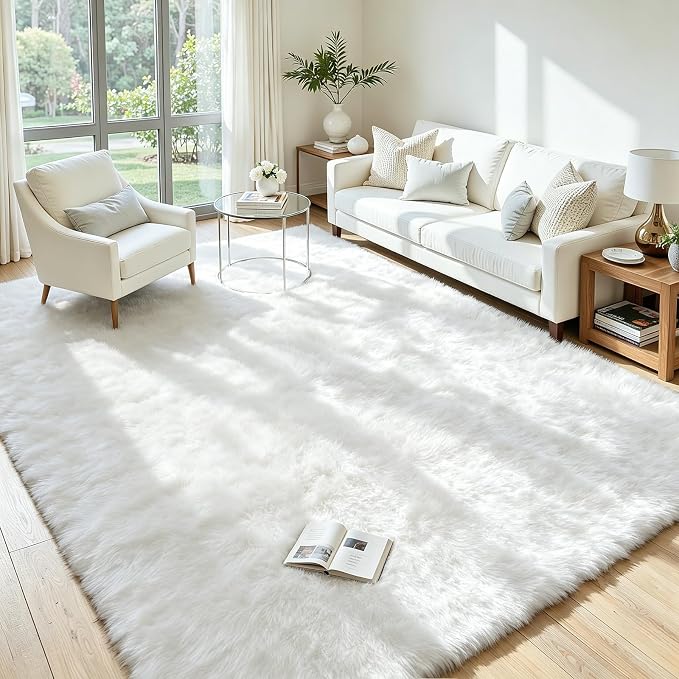 5x7 Fluffy Area Rug for Living Room: Soft Non-Slip White Bedroom Carpet | Ultra by Oriannal