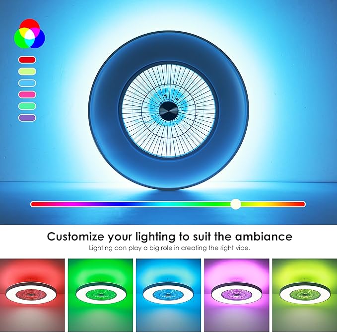 HUMHOLD 24" Bladeless Ceiling Fans with Lights and Remote/APP/Voice Control, Low Profile Ceiling Fan with RGB Lights, Enclosed Flush Mount Ceiling Fan for Kid's Bedroom/Living Room