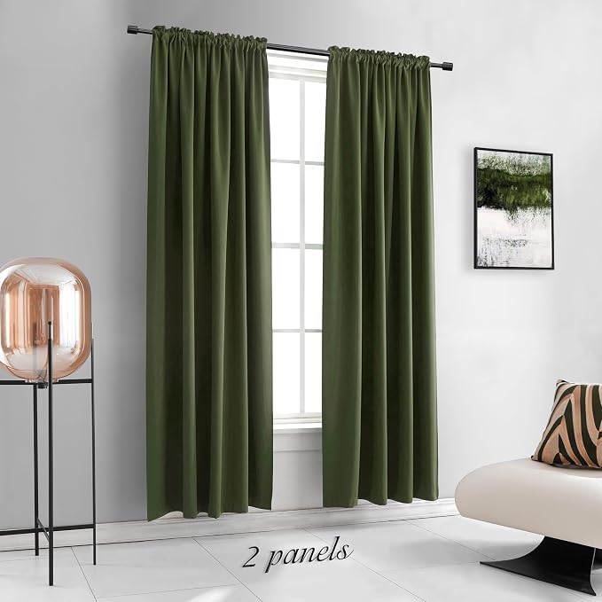 Dark Olive Green Blackout Window Curtain Panels 80 inche Long, Doorway - Image 5