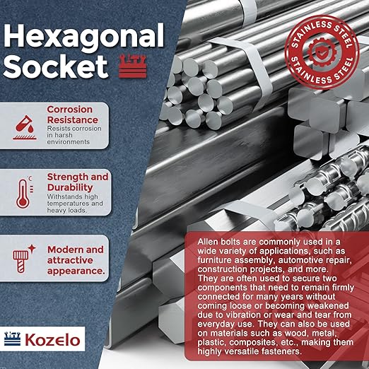 Kozelo 50pcs Socket Head Cap Screws - [M3-0.5 x 60mm] 304 Stainless Steel Allen Socket Drive for Electrical Motor 3D Printing Fan Engine Replacement Use, Silver