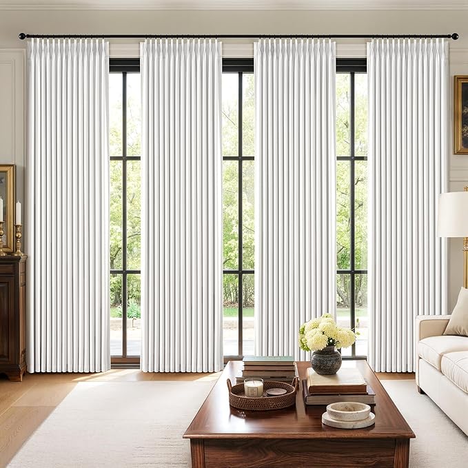MIULEE Pinch Pleated 100% Blackout Curtains 40"x84" Long White 4 Panels Set | by MIULEE