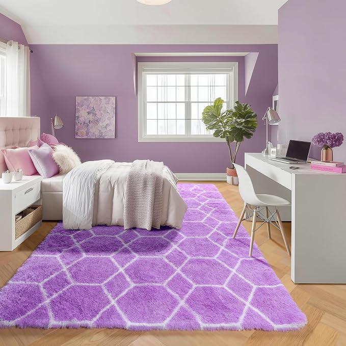 5x7 Area Rugs for Living Room Bedroom, Fluffy Purple and White Throw Rug - Image 7