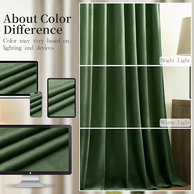 Olive Green Velvet Curtains 90 Inch - Image 7