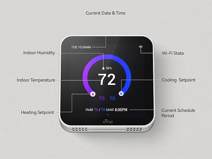 Vine Smart Thermostat - WiFi Programmable Thermostat for House - Compatible with Alexa and Google Assistant, 4.0" Touch Screen Christmas Valentine's Day Optional Wallpaper, C-Wire Required