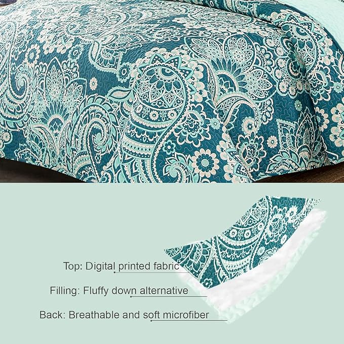 Whale Flotilla California King Size Quilt Set, Soft Boho Paisley Bedspreads | - Image 5