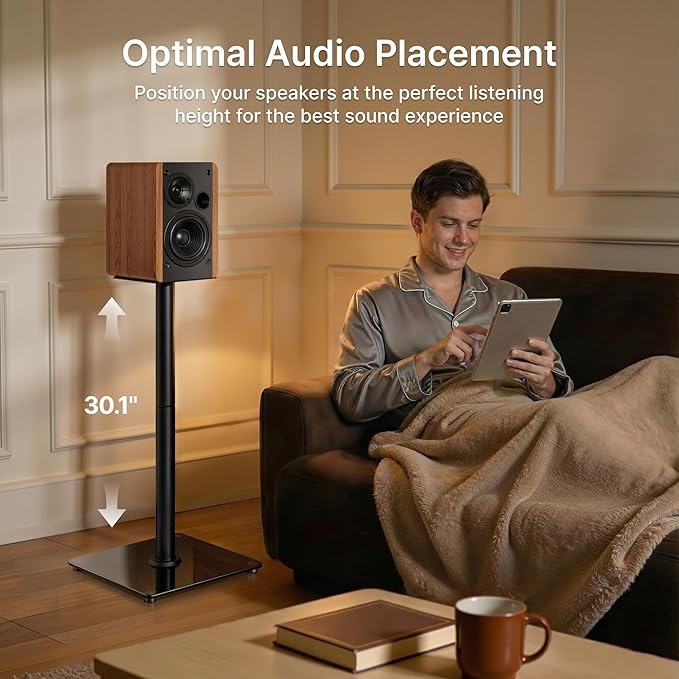 PEGZONE Speaker Stands Pair for Surround Sound,55 LBS Capacity,30.1 inch Floor Bookshlef Speaker Stands,Cable Management,Large Base,1 Pair,Black