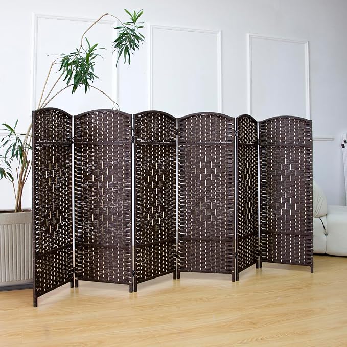 6-Panel Short Room Divider, 3.9 ft Freestanding Partition Wall, Dark Brown - Image 4