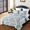 VIVILINEN Blue Floral Patchwork Quilt Set King Size Reversible Quilted Bedding by VIVILINEN