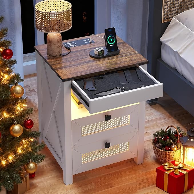 LED Nightstand with Gun Drawer & Charging Station | Human Sensor Lights by ACTKISS
