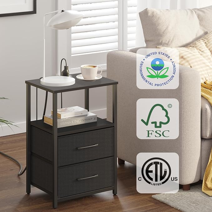 TUTOTAK End Table with Charging Station, Night Stand | Side Table with 2 USB - Image 5