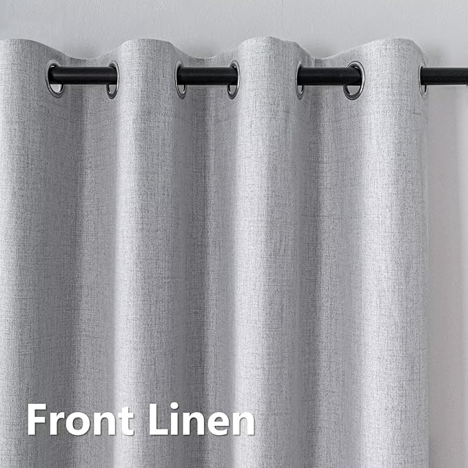 100% Blackout Curtains 96 Inch Length 2 Panels Set, Black Out Curtains for Living Room, Greyish White Thermal Insulated Grommet Drapes Bedroom Luxury Decor Privacy(37W × 96L inch, Greyish White)
