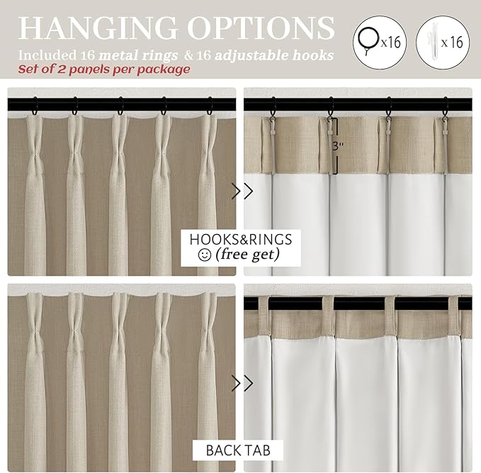 80 Inch Natural Linen Blackout Room Divider Curtains 2 Panels Set, Memory Shape - Image 8