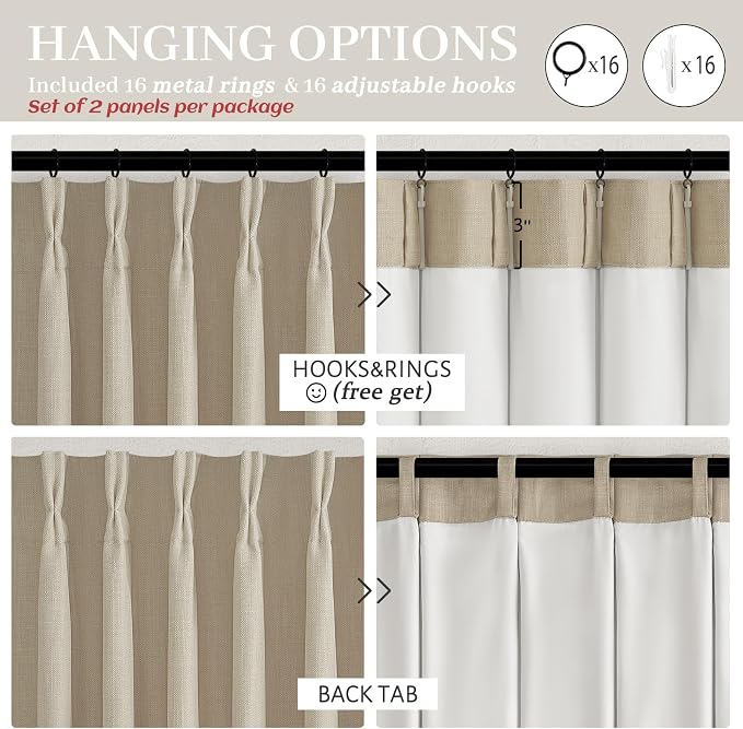 Pleated Natural 90 Inch Blackout Curtains - Image 6