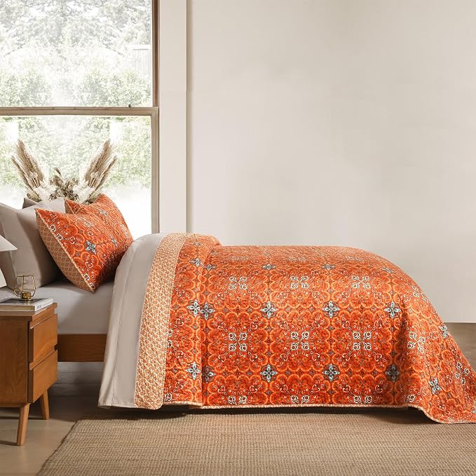 Boho Quilt King Set, 3-Piece Hand-Quilted Bedspread, Lightweight All Season - Image 5