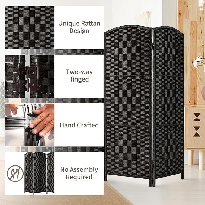 HALLYBEE Short Room Divider, Small Folding Privacy Screens, 4 Panel Black | - Image 4