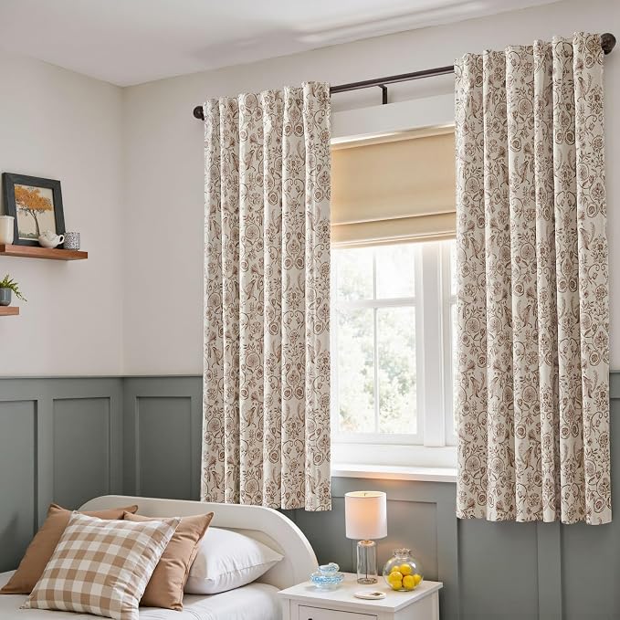 jinchan Taupe Floral Blackout Curtains 63 Inch Farmhouse Back Tab 2 Panels | - Image 6