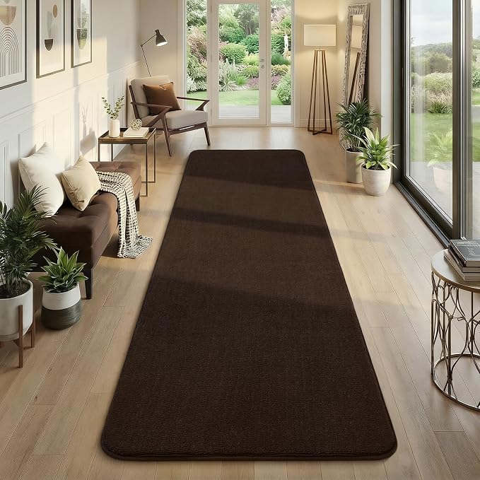 Modern Soft Hallway Runner Rug, 2x6 Feet Brown Washable Runner Rugs | Fluffy - Image 2