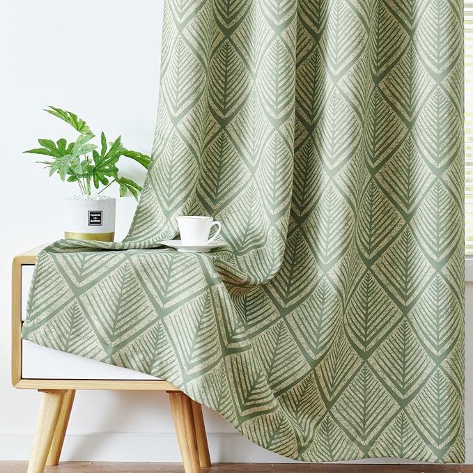 jinchan Sage Green Blackout Curtains Geometric Grommet 84 inch 2 Panels | Room - Image 8