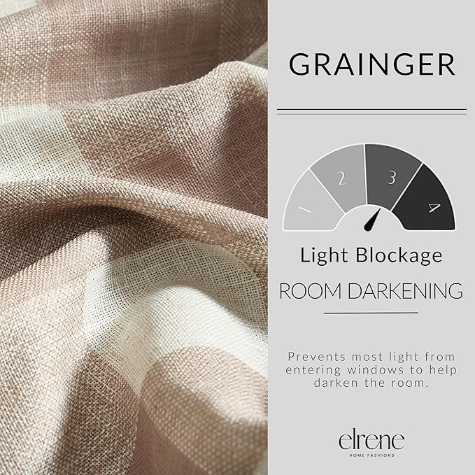 Grainger Buffalo Check Blackout Window Curtain, Linen - Image 3