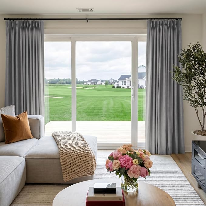 Pinch Pleated Full Blackout Faux Linen Curtains 108 Inches Long | Dark Grey - Image 4