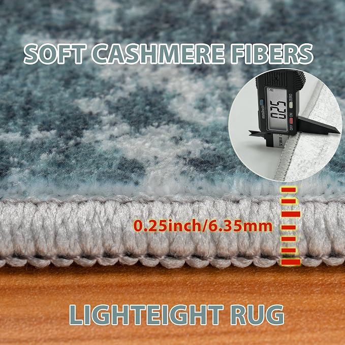 8x10 Area Rugs for Living Room Washable Bedroom Dining Room Teal Grey Gold | - Image 6