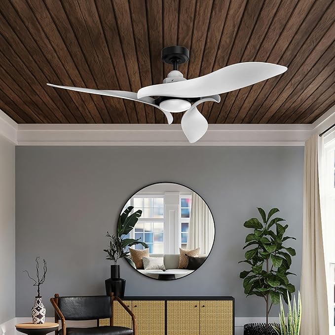 AEROFANTURE 54 Inch White Ceiling Fan, Quiet DC Motor with Remote, 6 Speeds and Reversible Airflow, Modern Indoor Fan for Bedroom or Living Room
