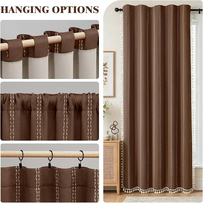 Brown 100% Boho Blackout Curtains 84 Inch 2 Panels - Image 7
