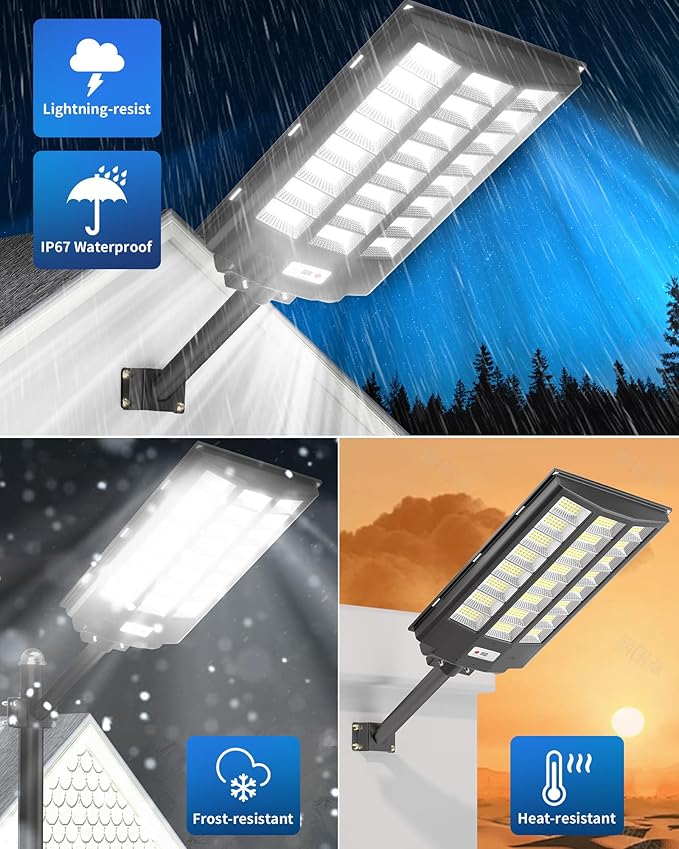Gefolly SL-8600W Solar Street Light Outdoor, Wide Angle 680000LM Commercial Parking Lot Light Dusk to Dawn 6500K Flood Security IP67 with Motion Sensor Lamp for Yard, Basketball Court