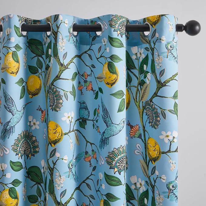 Topfinel Kitchen Curtains 45 Inch Length Blue Vintage Blackout Curtains by Topfinel