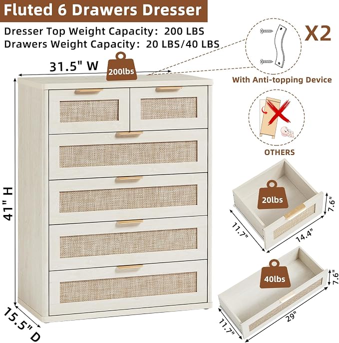 LEYAOYAO Rattan Dresser for Bedroom Set 2 - Image 2