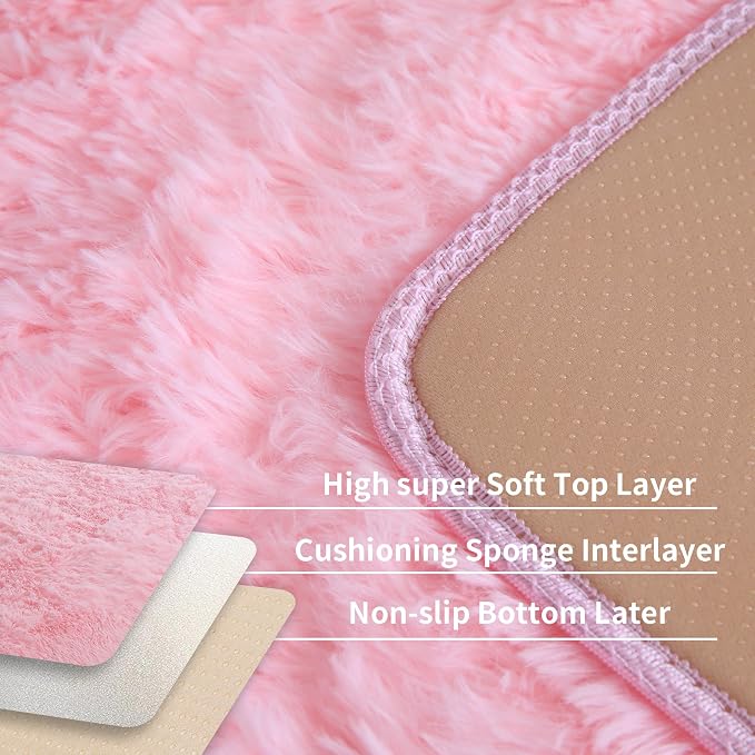 Pink Fluffy 4x6 Area Rugs for Bedroom Girls, Plush Washable Carpet | Area Rug - Image 4