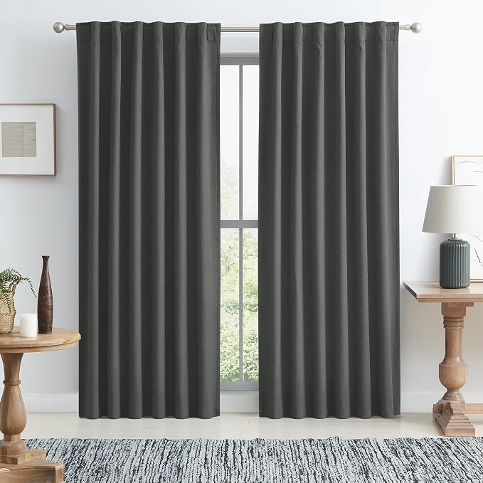 Living Room Full Shade Linen Curtain Panels, High-End Thermal Blackout Drapes by KEQIAOSUOCAI