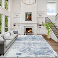 10x14 Area Rugs for Living Room: Washable Abstract Blue White Carpet | Non-slip by GENTDRIZZ