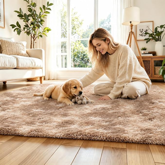 5x8 Dark Beige Tie-Dyed Shag Area Rug - Image 2