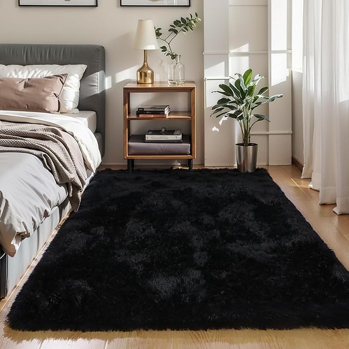 4x6 Black Fluffy Shag Rug for Bedroom, Plush Washable Carpet | Area Rug for - Image 5