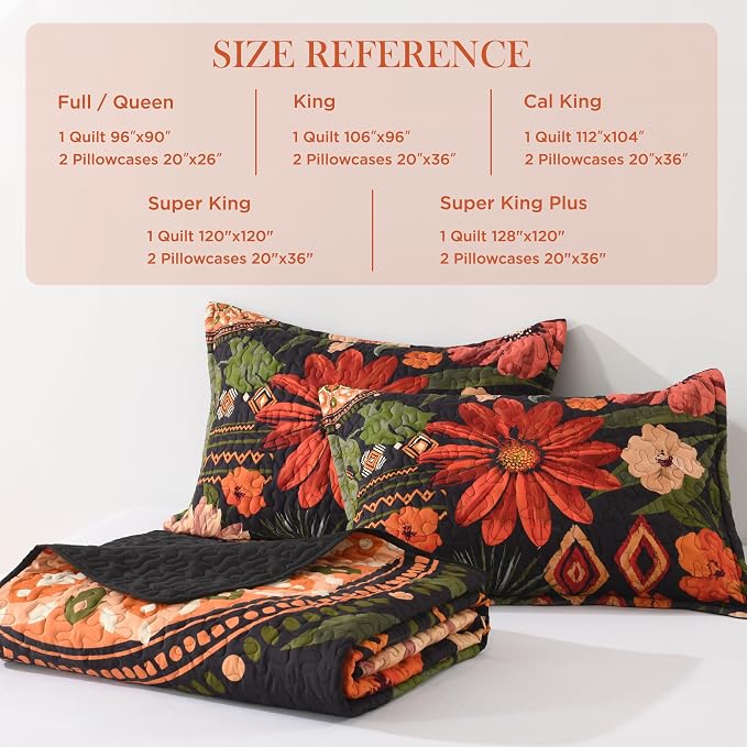 Oversized King Quilt Set Black, 128x120 Floral Super King Bedspread | 3 Pieces - Image 5