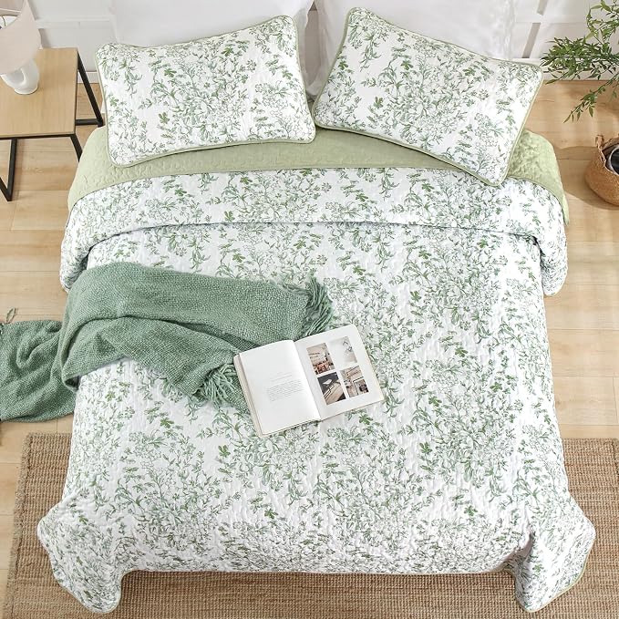 WONGS BEDDING California King Quilt Set, Sage Green Botanical Lightweight | - Image 8